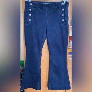 Express Women Sailor Jeans, 10P, Blue Dark Wash Wide Leg Double Sided buttons